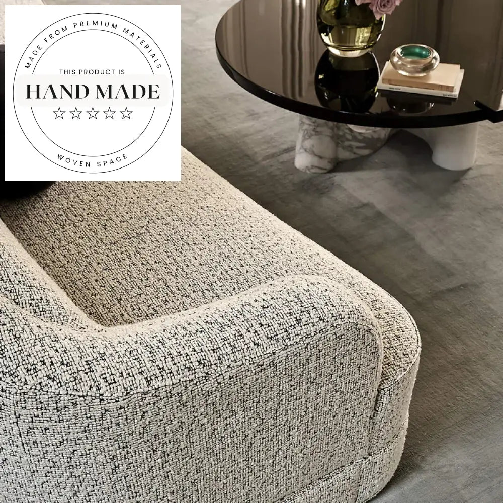 Elegant Curved Black and White Boucle Fabric Four Seater Sofa