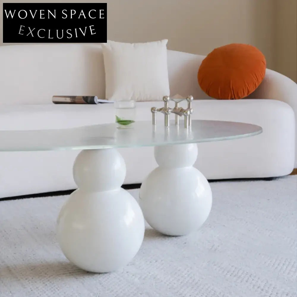 Elegant Curved Glass Wave Top L-Shape Metal Base Modern Living Coffee Table