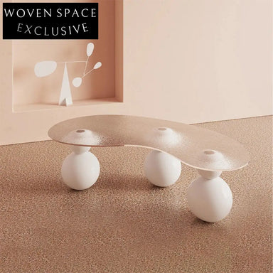 Elegant Curved Glass Wave Top L-Shape Metal Base Modern Living Coffee Table