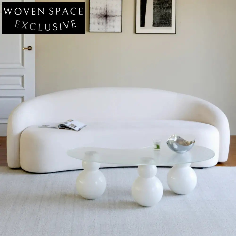 Elegant Curved Glass Wave Top L-Shape Metal Base Modern Living Coffee Table