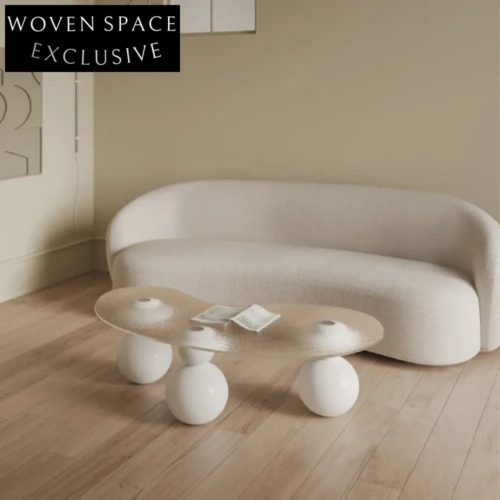 Elegant Curved Glass Wave Top L-Shape Metal Base Modern Living Coffee Table