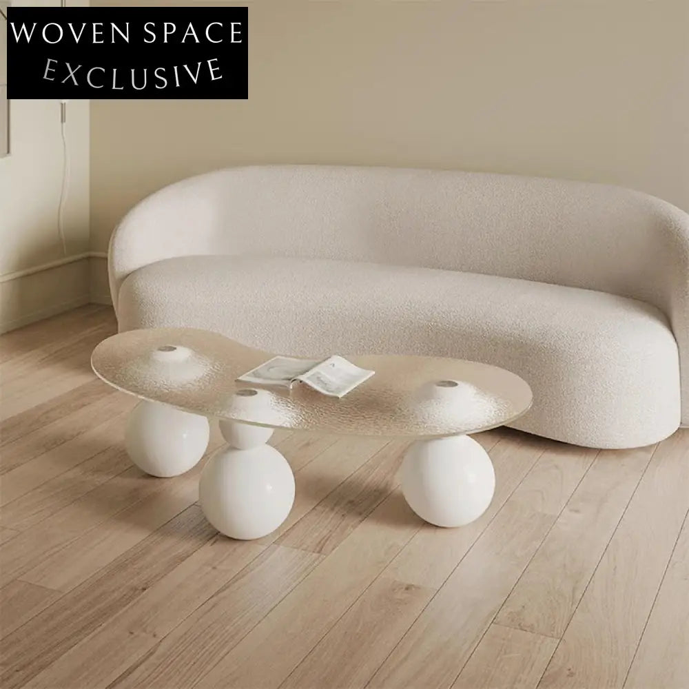 Elegant Curved Glass Wave Top L-Shape Metal Base Modern Living Coffee Table