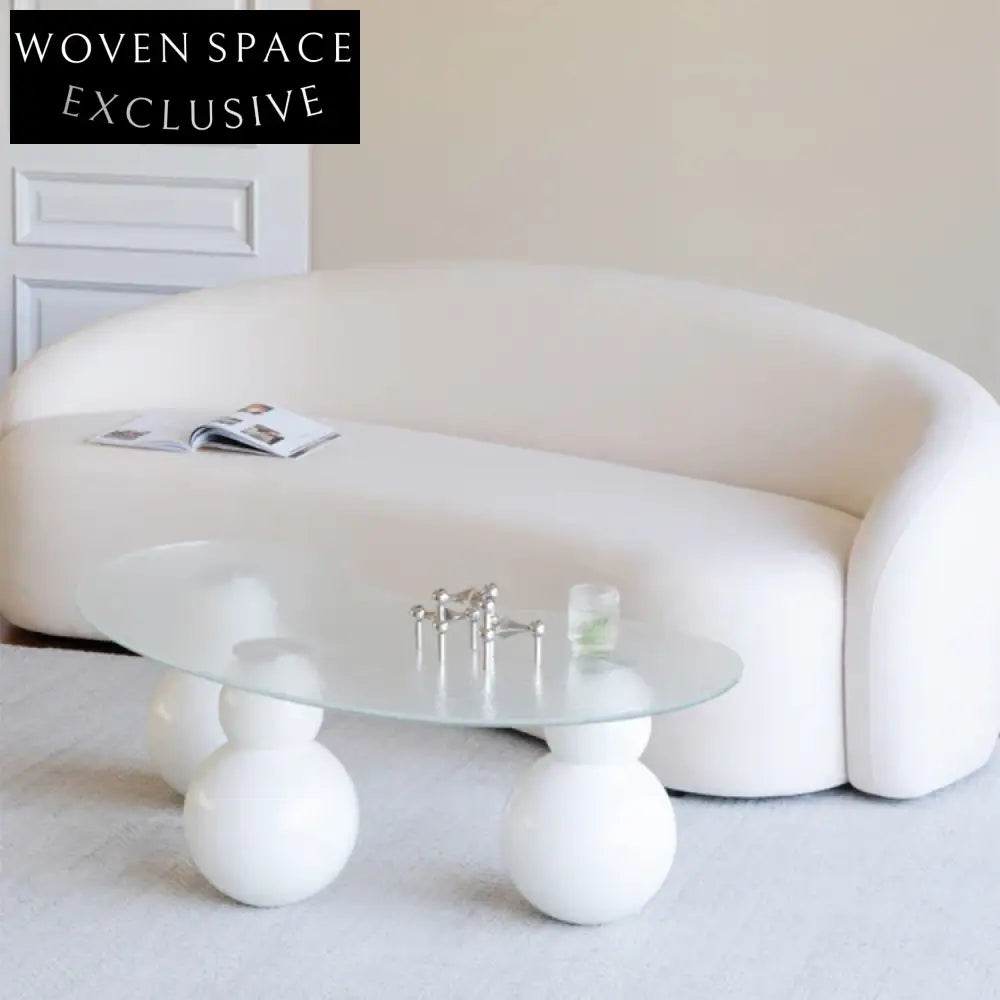 Elegant Curved Glass Wave Top L-Shape Metal Base Modern Living Coffee Table