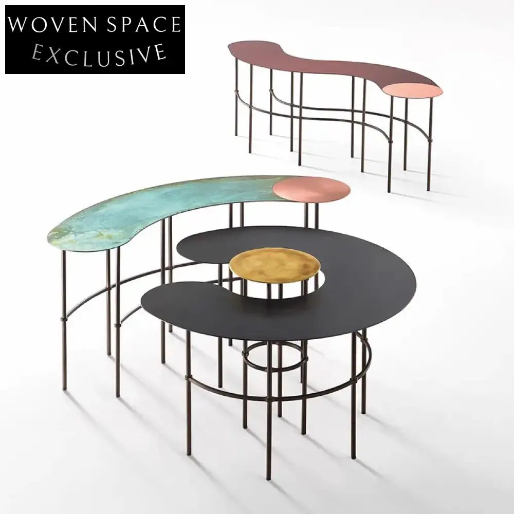 Elegant Curved Metal Iron Retro Accent Living Room Coffee Table