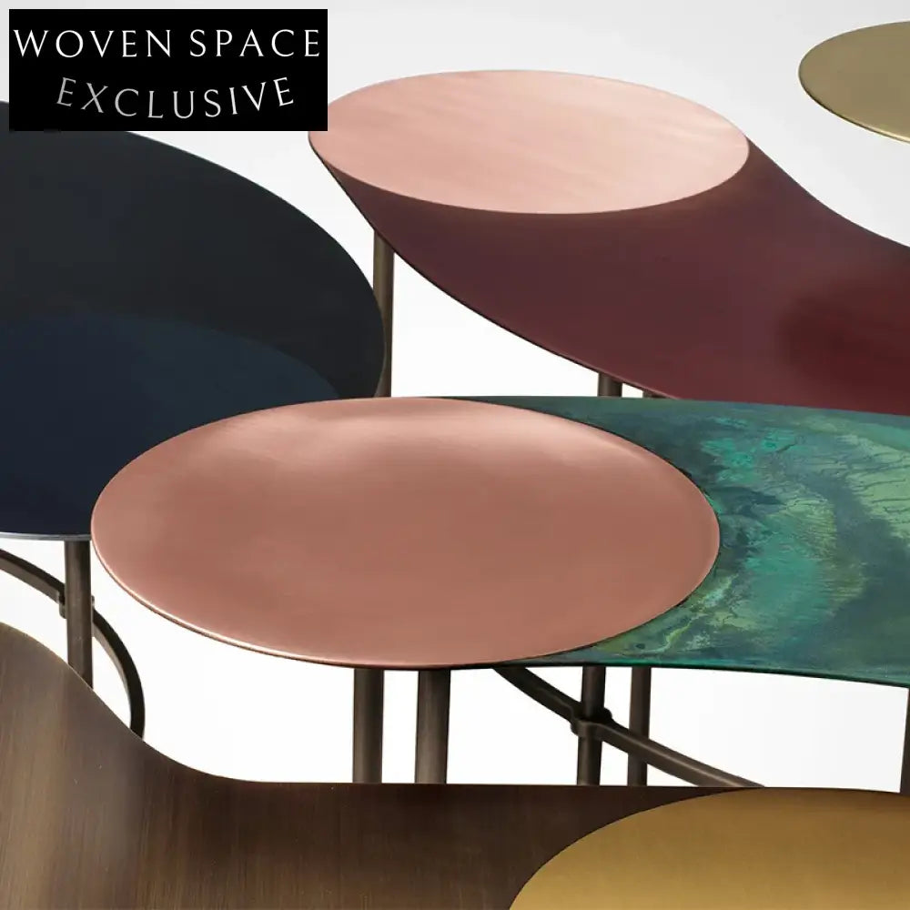 Elegant Curved Metal Iron Retro Accent Living Room Coffee Table