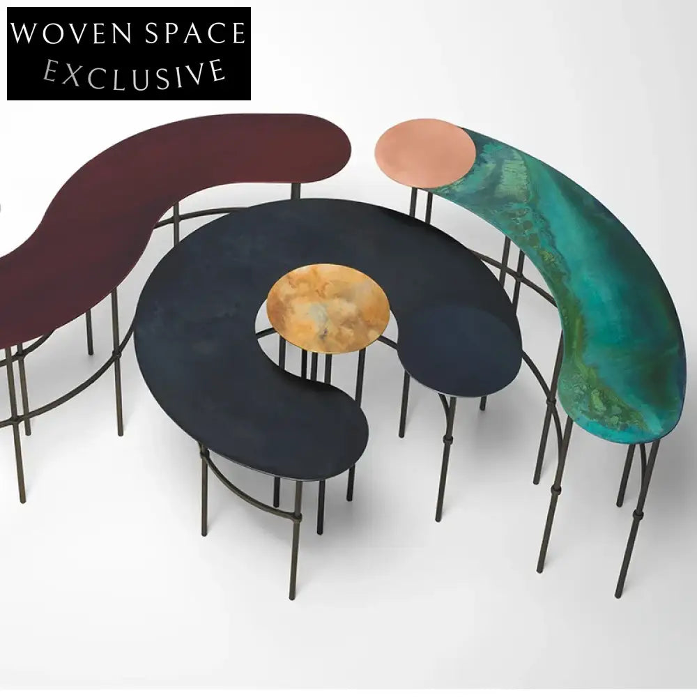 Elegant Curved Metal Iron Retro Accent Living Room Coffee Table