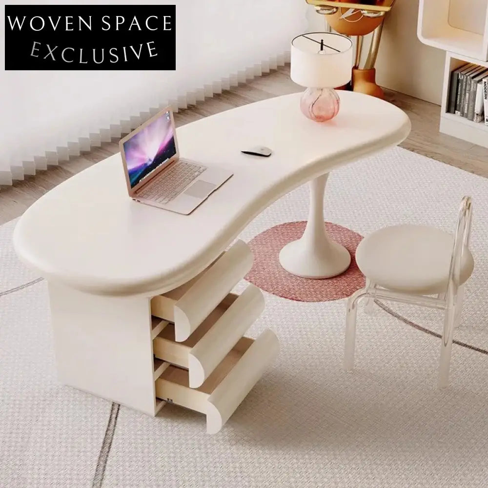 Elegant Curved Solid Wood Desk with 3 Drawers for Home Office