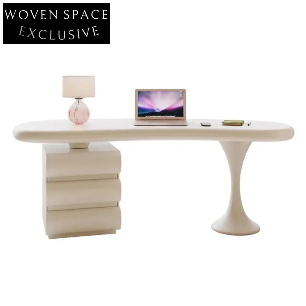 Elegant Curved Solid Wood Desk with 3 Drawers for Home Office