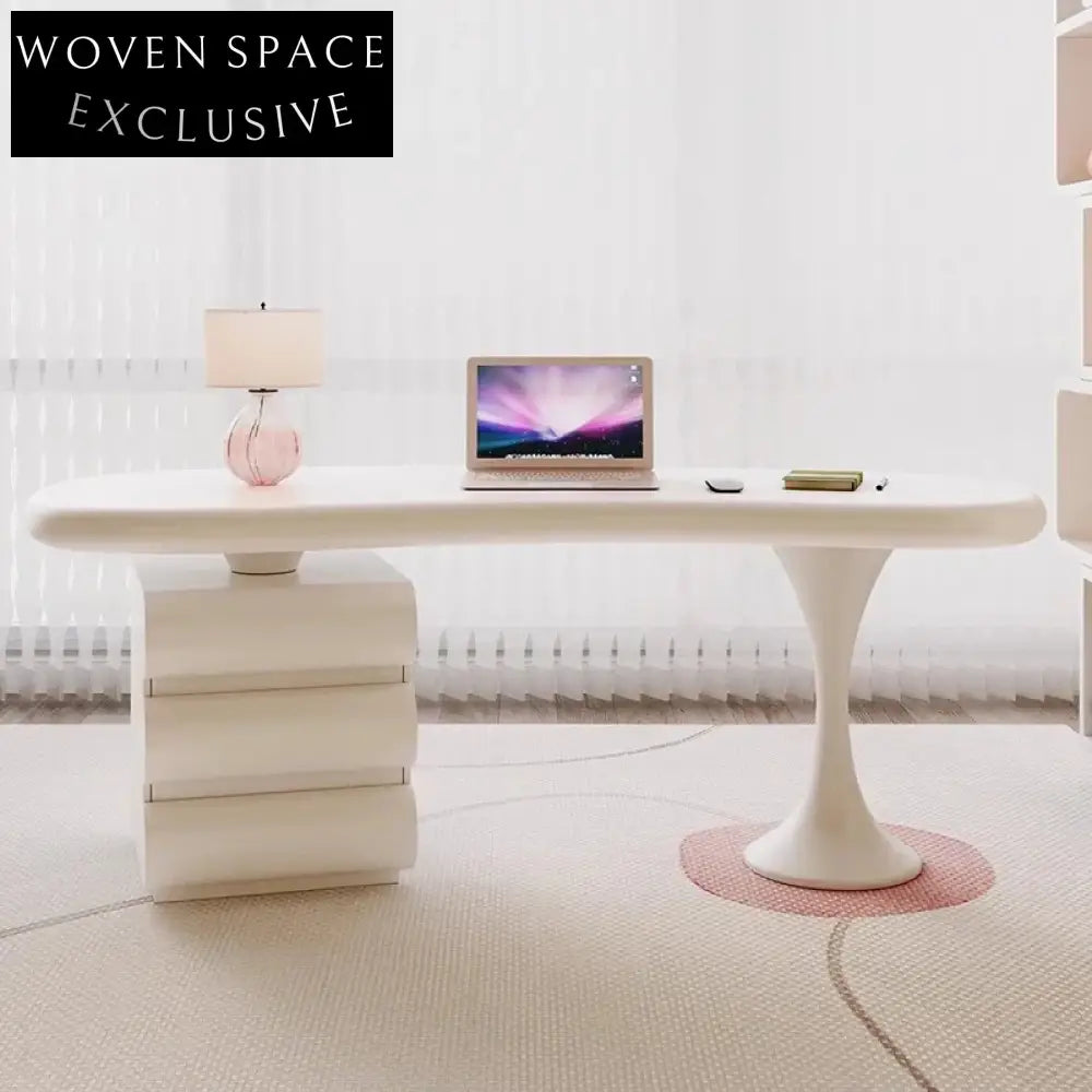 Elegant Curved Solid Wood Desk with 3 Drawers for Home Office