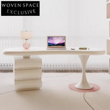 Elegant Curved Solid Wood Desk with 3 Drawers for Home Office