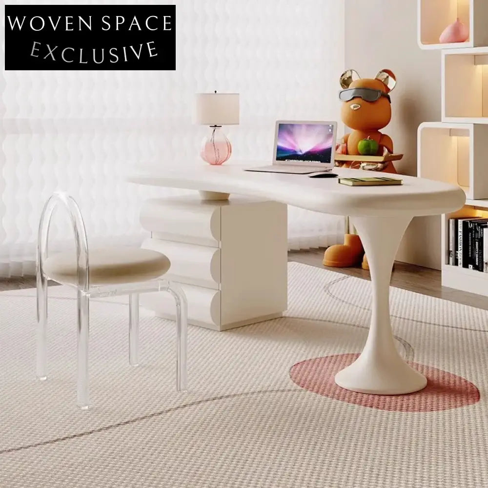 Elegant Curved Solid Wood Desk with 3 Drawers for Home Office