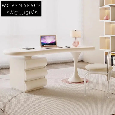 Elegant Curved Solid Wood Desk with 3 Drawers for Home Office