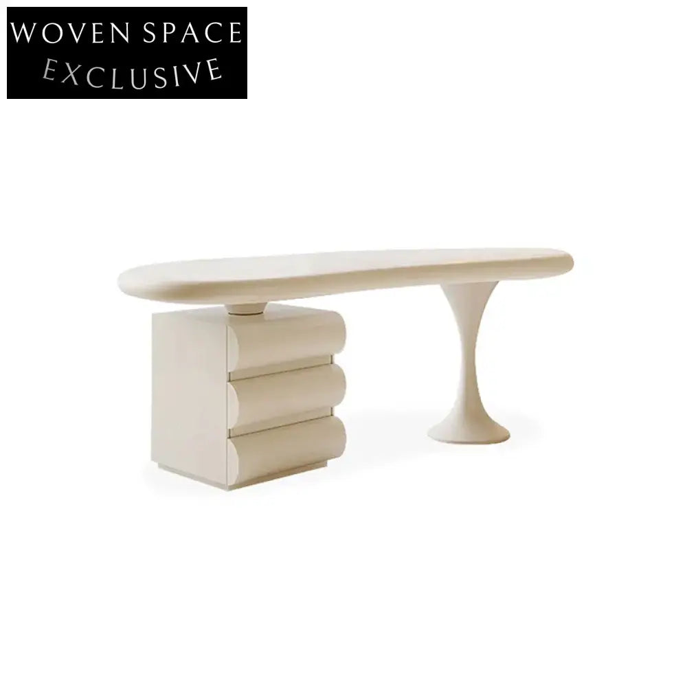 Elegant Curved Solid Wood Desk with 3 Drawers for Home Office