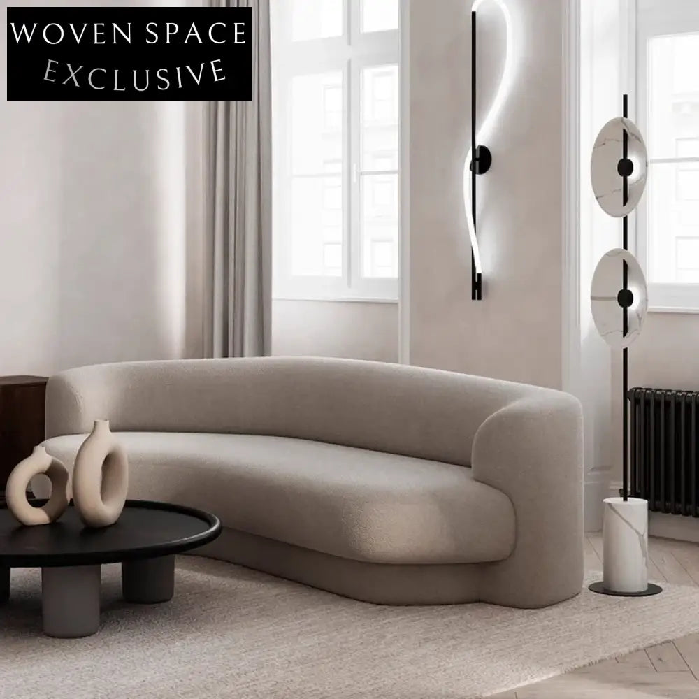 Elegant Curved Velvet 2-Seater Modular Low Arm Design Floor Sofa