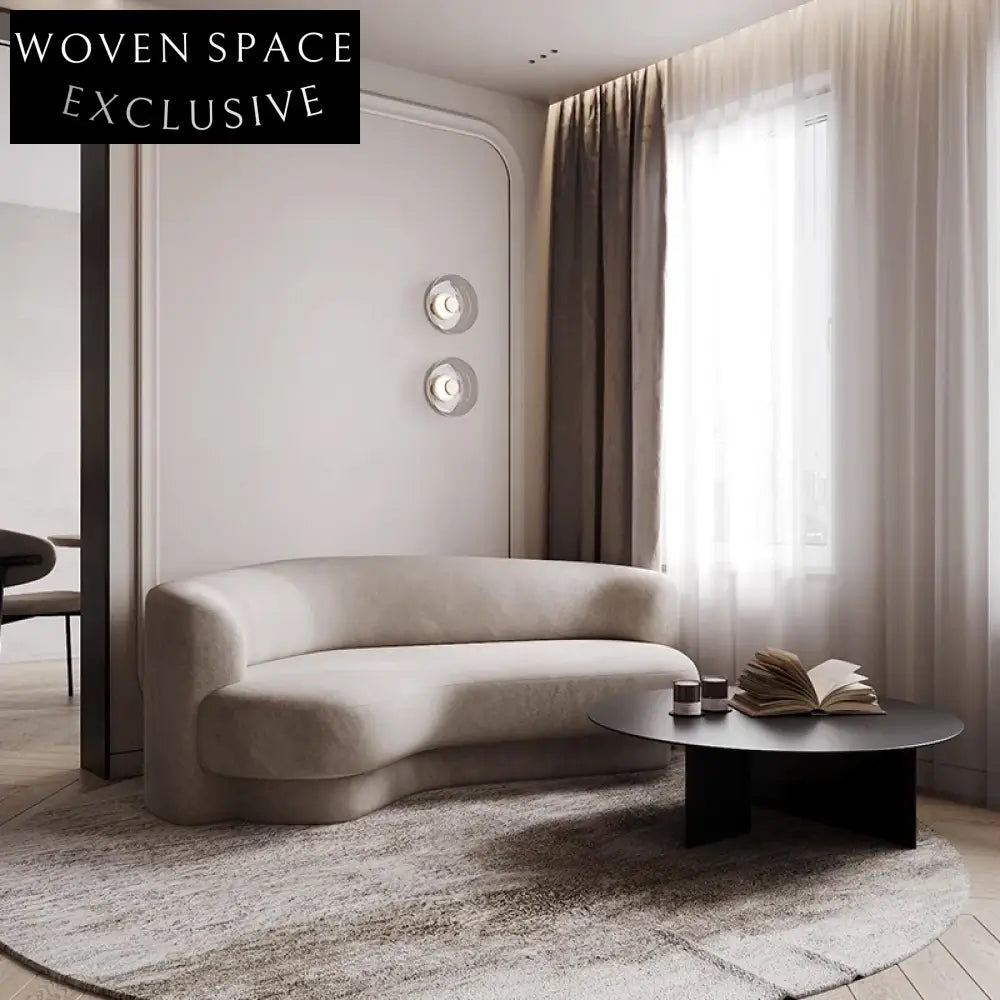 Elegant Curved Velvet 2-Seater Modular Low Arm Design Floor Sofa