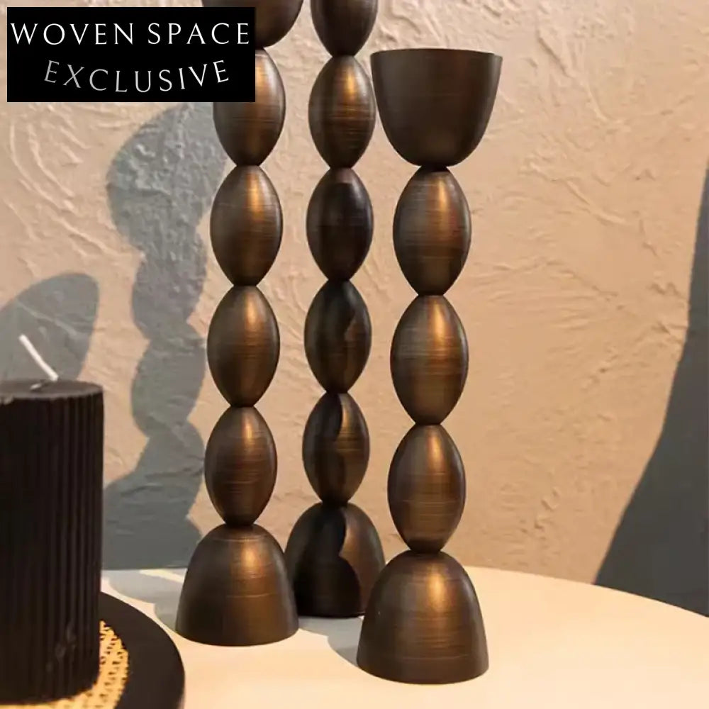 Elegant Dark Brown Metal Taper Candle Holders Set - Modern Minimalist Home Decor