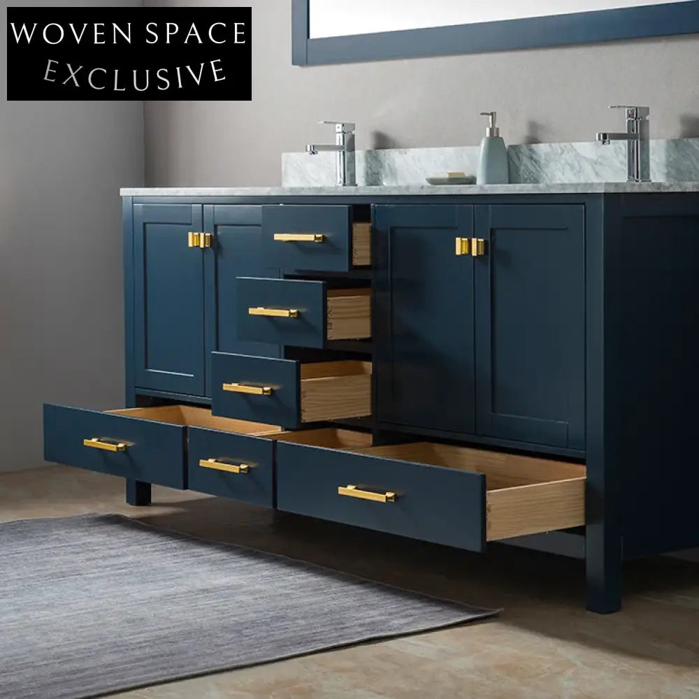 Elegant Double Bathroom Vanity Set with Carrara Marble Top and Integrated Sink