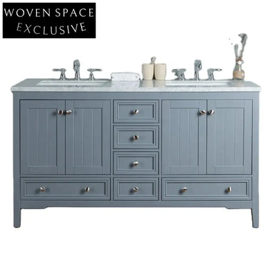 Elegant Double Sink Bathroom Vanity - Solid Wood, Marble Top, Soft-Close Cabinet