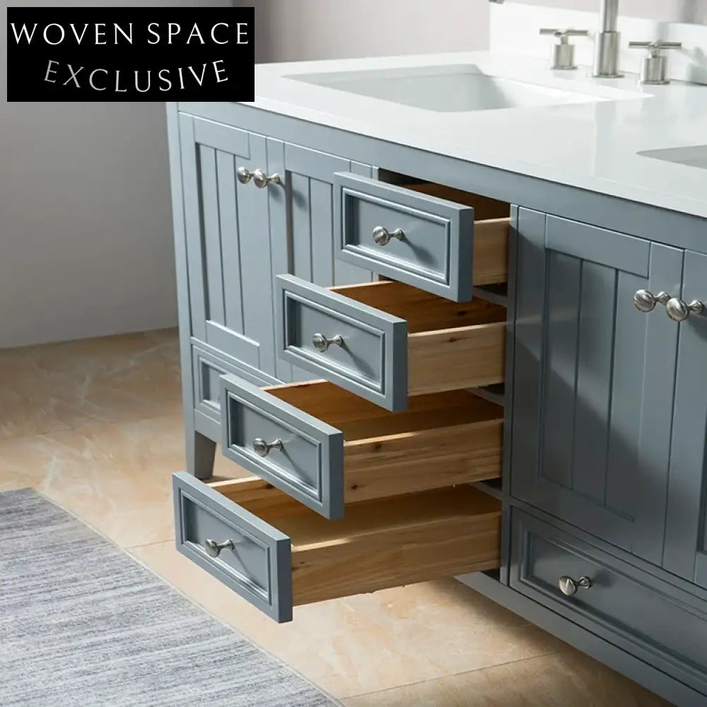 Elegant Double Sink Bathroom Vanity - Solid Wood, Marble Top, Soft-Close Cabinet