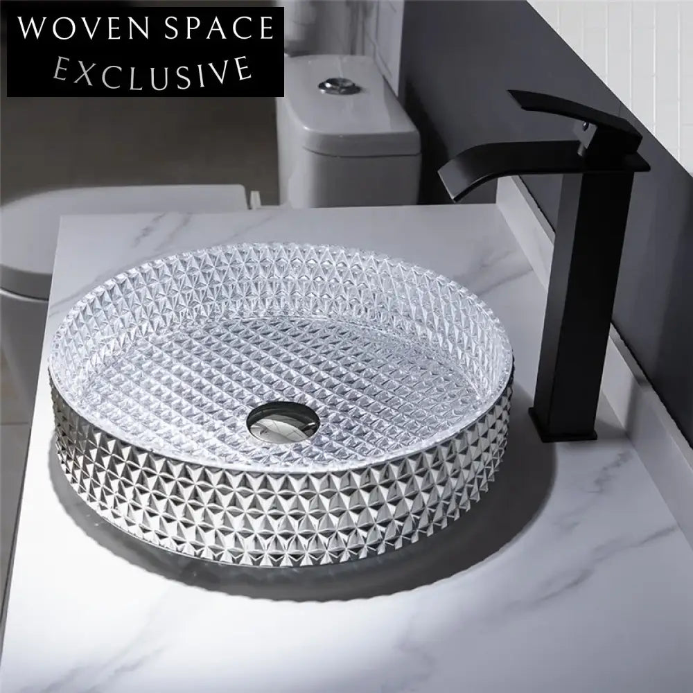 Elegant Electroplated Glass Above Counter Round Bathroom Vessel Sink