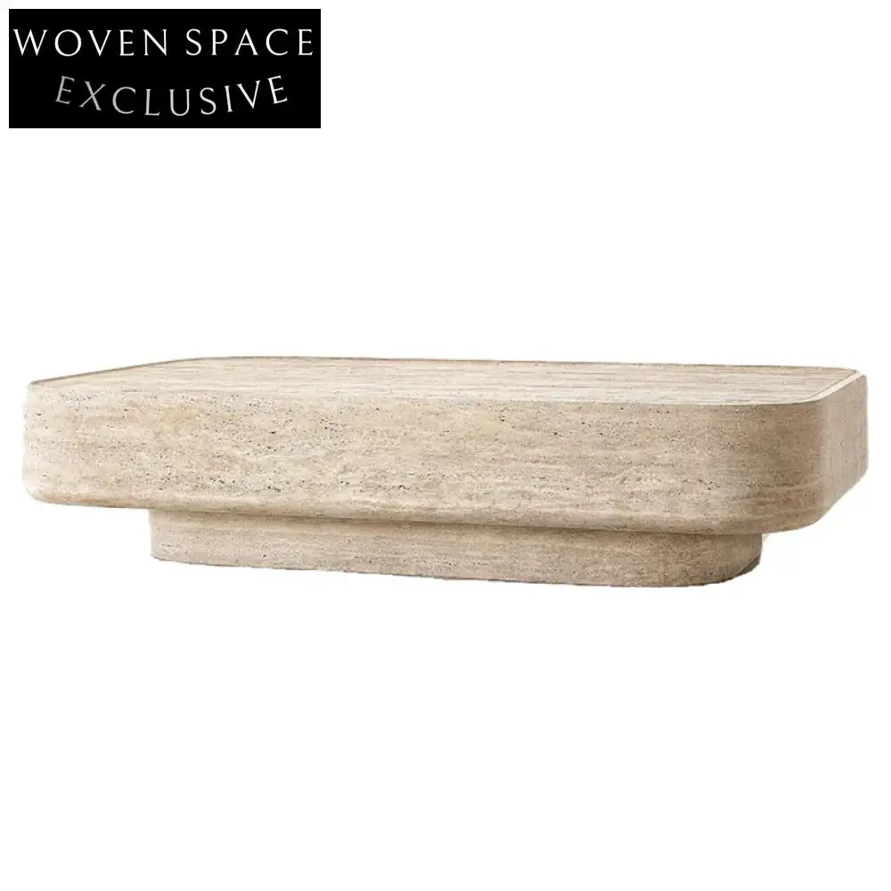 Elegant Ellipse Natural Travertine Marble Coffee Table Modern Living Room Centerpiece