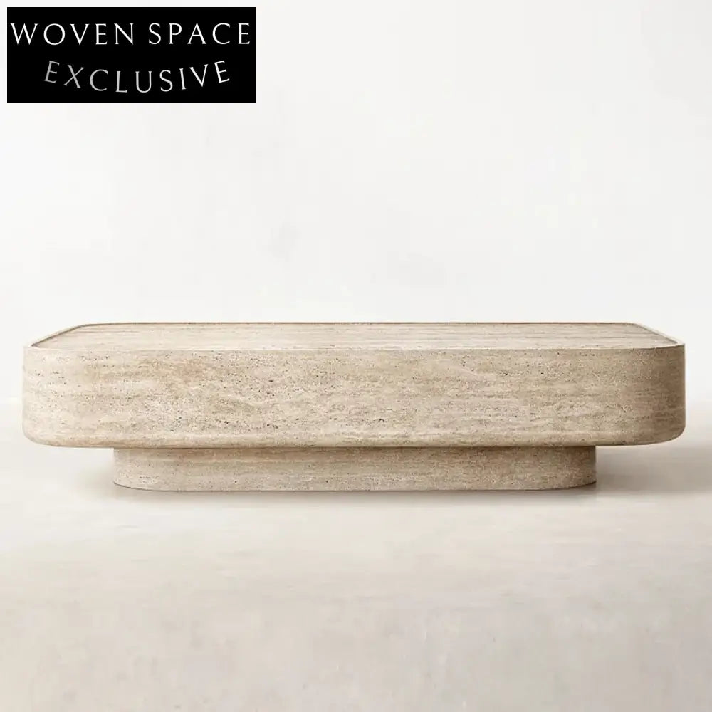 Elegant Ellipse Natural Travertine Marble Coffee Table Modern Living Room Centerpiece