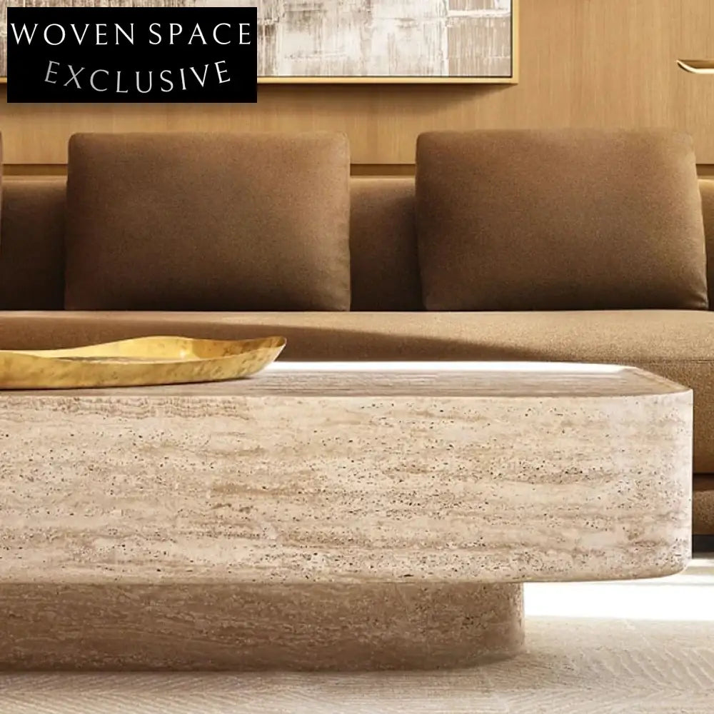 Elegant Ellipse Natural Travertine Marble Coffee Table Modern Living Room Centerpiece