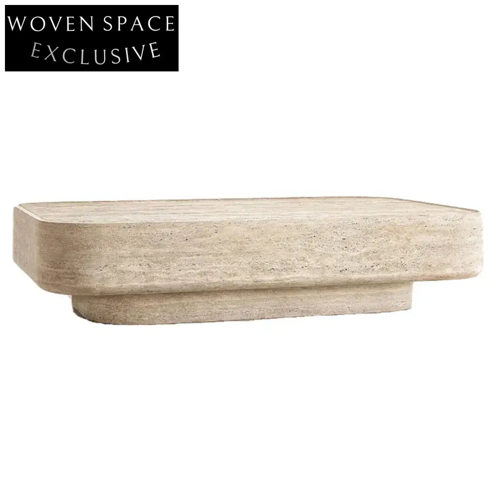 Elegant Ellipse Natural Travertine Marble Coffee Table Modern Living Room Centerpiece