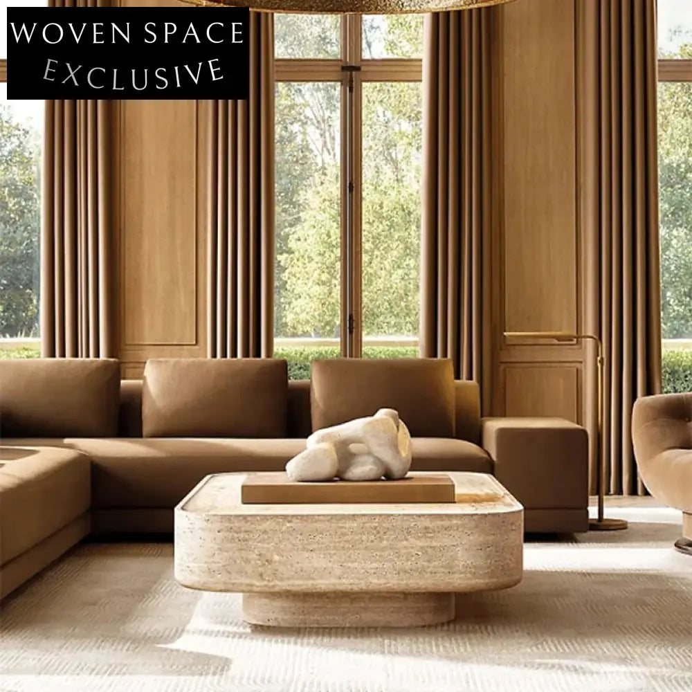 Elegant Ellipse Natural Travertine Marble Modern Living Room Coffee Ta ...