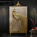 Elegant European Carved Solid Wood Wardrobe with Gold Peacock Display Cabinet
