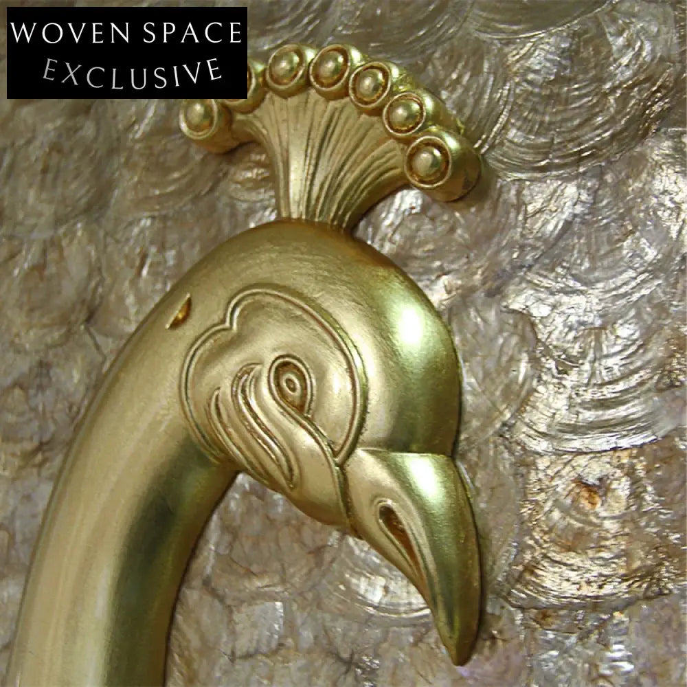 Elegant European Carved Solid Wood Wardrobe with Gold Peacock Display Cabinet