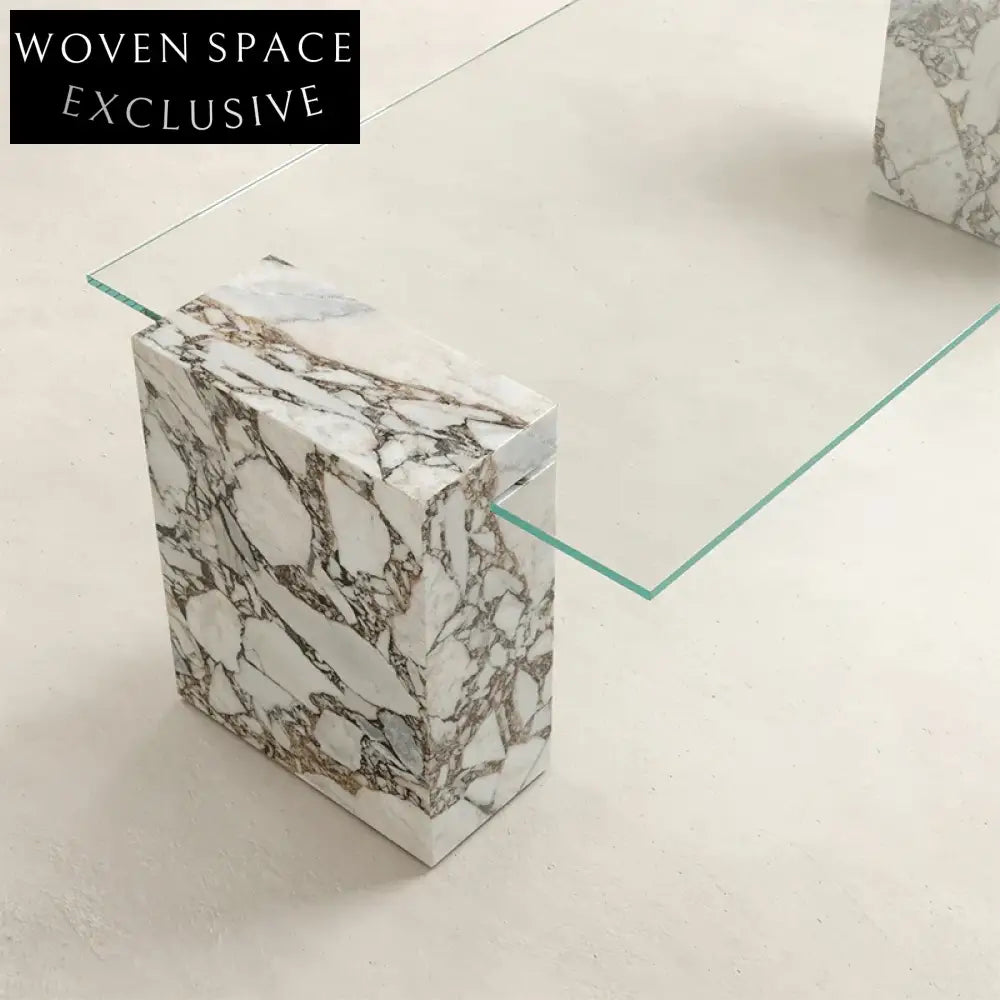 Elegant European Rectangle Natural Marble Glass Top Living Room Coffee Table