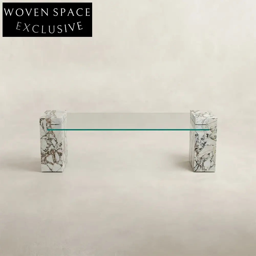 Elegant European Rectangle Natural Marble Glass Top Living Room Coffee Table