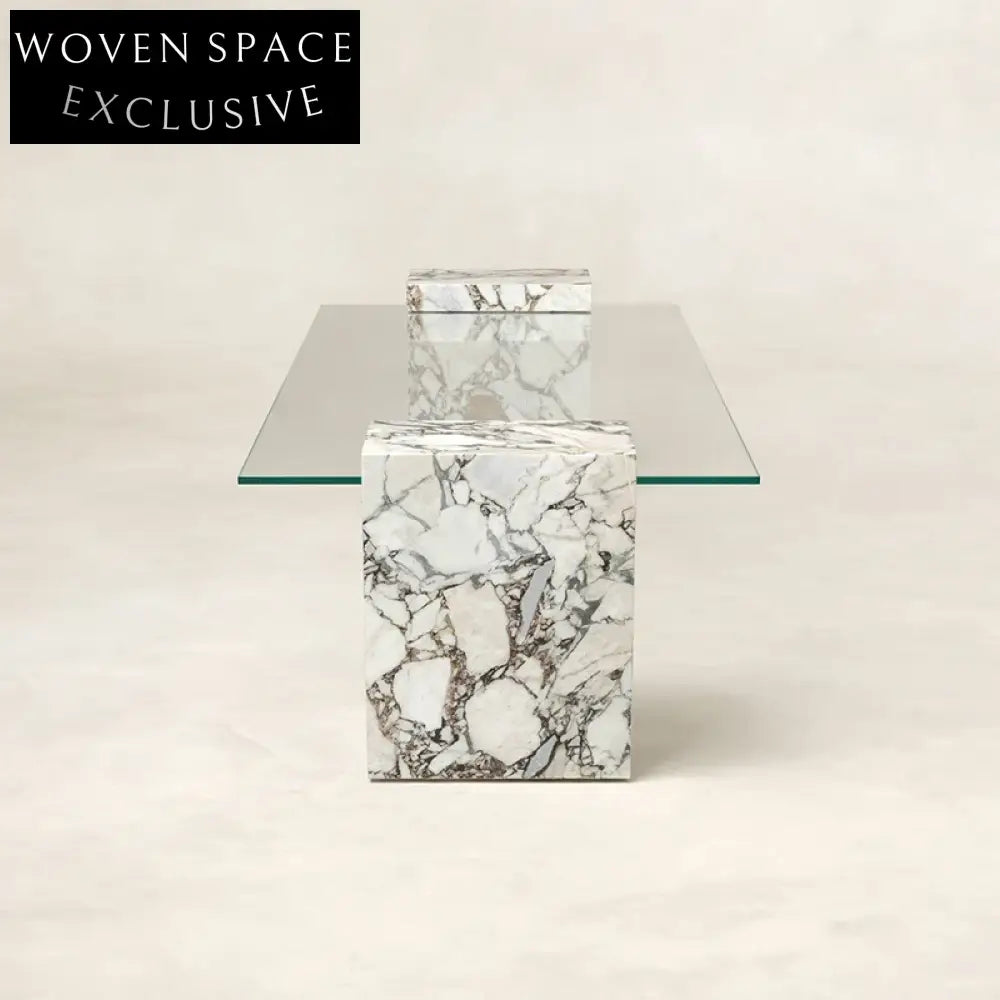 Elegant European Rectangle Natural Marble Glass Top Living Room Coffee Table