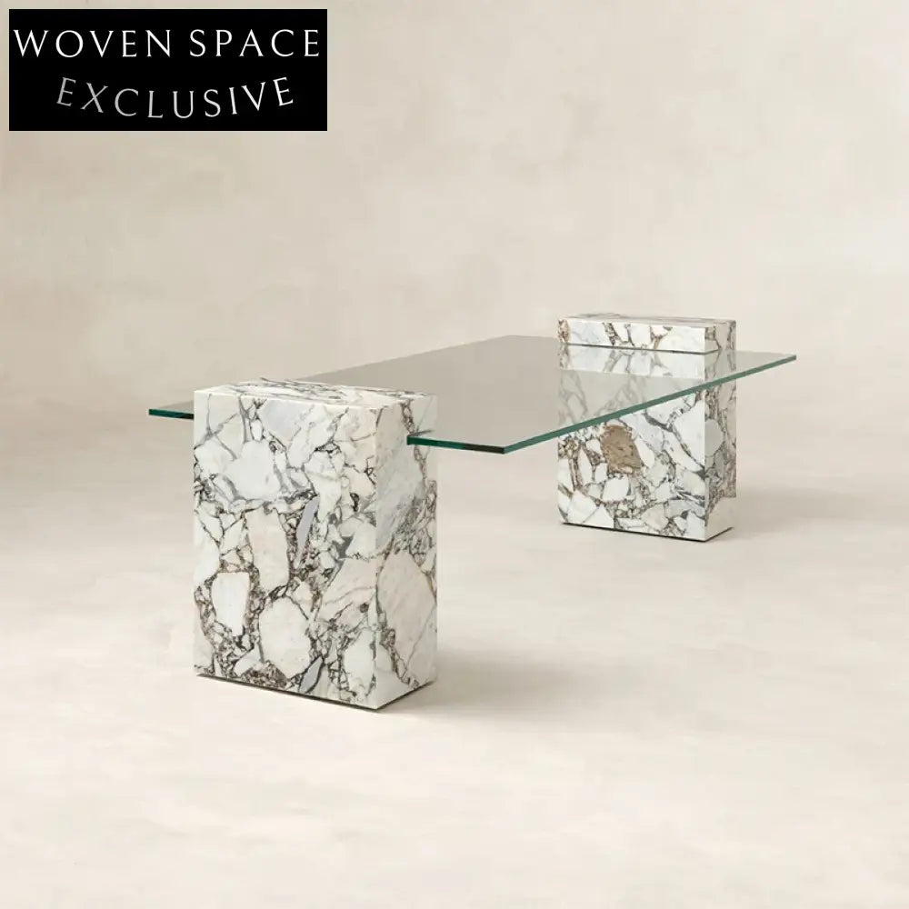 Elegant European Rectangle Natural Marble Glass Top Living Room Coffee Table