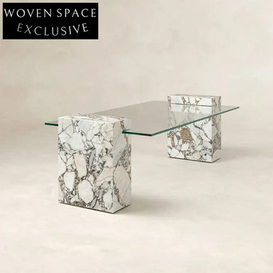 Elegant European Rectangle Natural Marble Glass Top Living Room Coffee Table