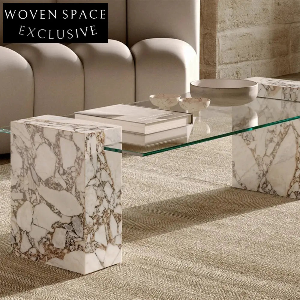 Elegant European Rectangle Natural Marble Glass Top Living Room Coffee Table