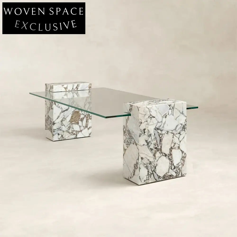 Elegant European Rectangle Natural Marble Glass Top Living Room Coffee Table