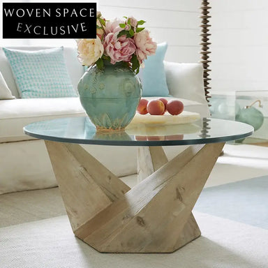 Luxury Contemporary European Round Glass Top Coffee Table with Durable Wood Base