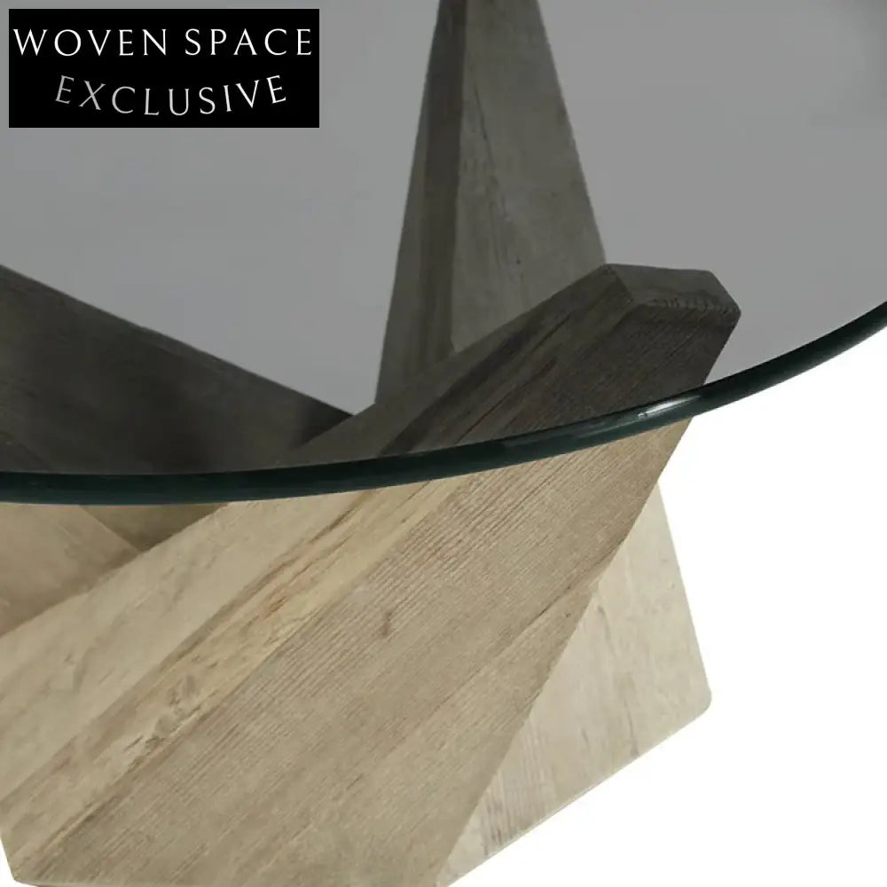 Luxury Contemporary European Round Glass Top Coffee Table with Durable Wood Base