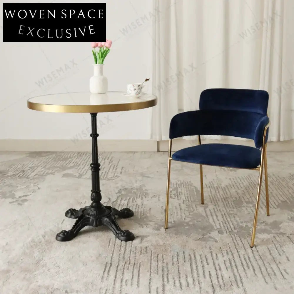 Elegant European Round Marble Top Dining Table with Stainless Steel Base