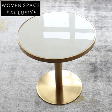 Elegant European Round Marble Top Dining Table with Stainless Steel Base