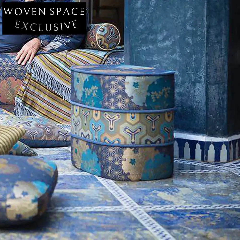 Elegant European Style Fabric Round Ottoman Bench Chair for Living Room