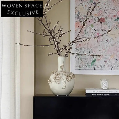 Elegant European Vintage Art Flower Embossed Ceramic Vase Home Decor