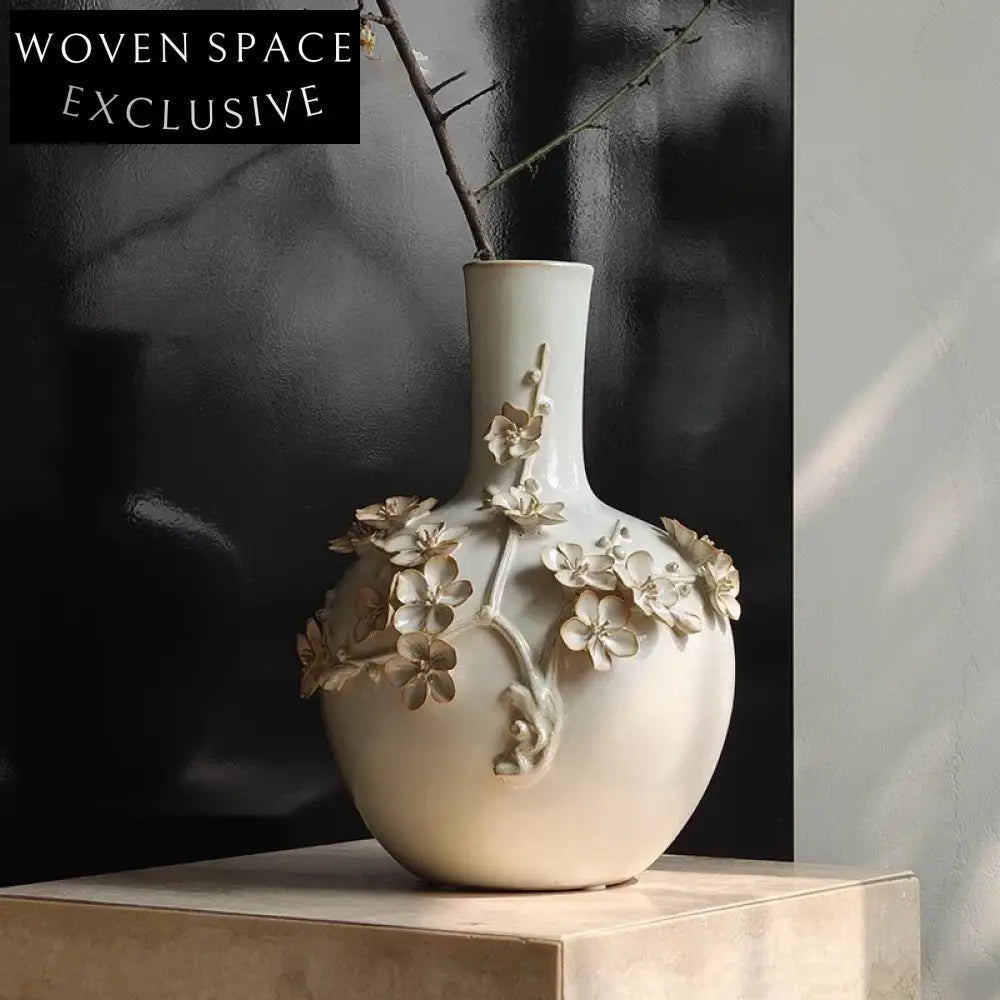 Elegant European Vintage Art Flower Embossed Ceramic Vase Home Decor
