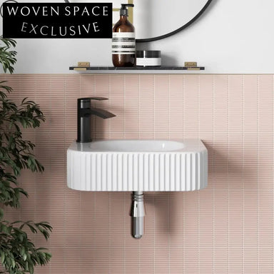 Elegant European Wall-Hung Ceramic Bathroom Sink – Fluted Groove Design, Modern Style