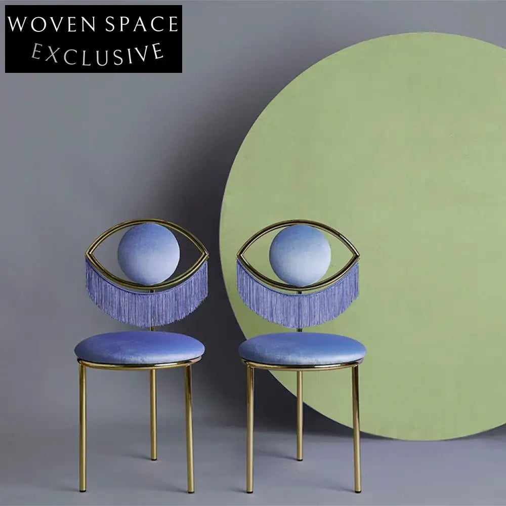 Elegant Eye Shape Metal Dining Chair, Velvet Upholstered, Modern Stainless Steel Frame