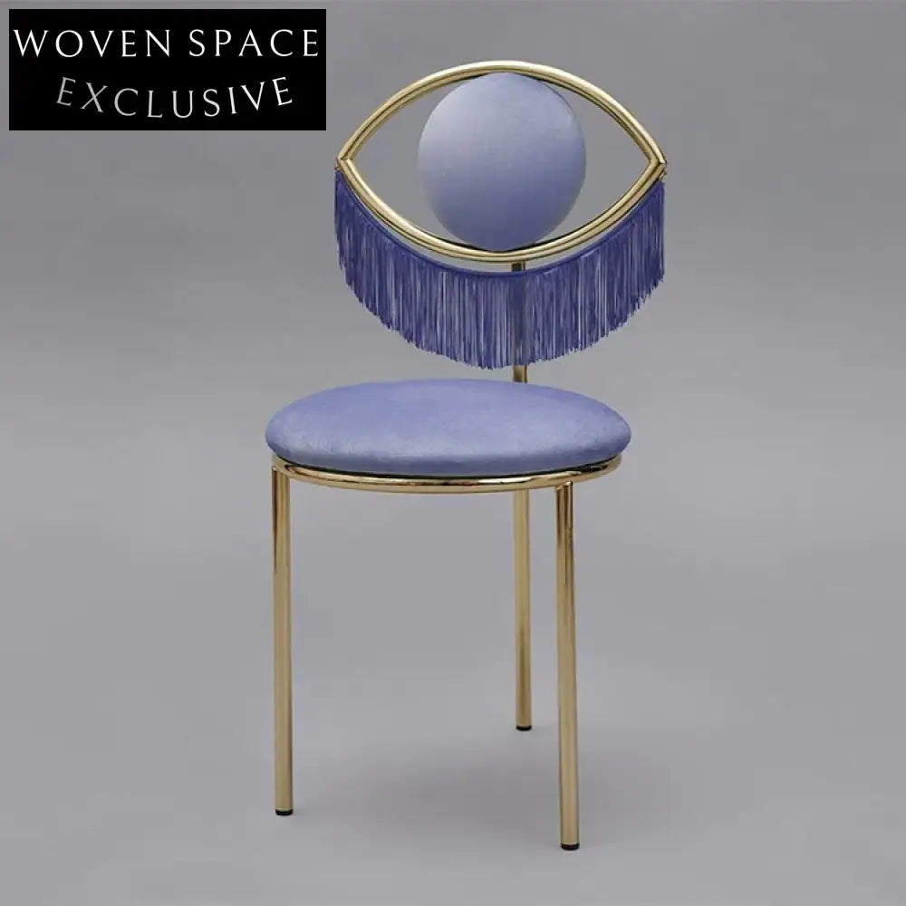 Elegant Eye Shape Metal Dining Chair, Velvet Upholstered, Modern Stainless Steel Frame