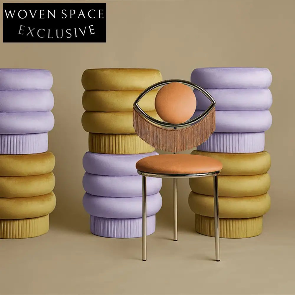 Elegant Eye Shape Metal Dining Chair, Velvet Upholstered, Modern Stainless Steel Frame