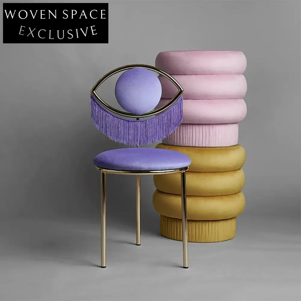 Elegant Eye Shape Metal Dining Chair, Velvet Upholstered, Modern Stainless Steel Frame